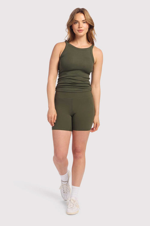 High-Waist Elevate Biker Short | Darkest Olive