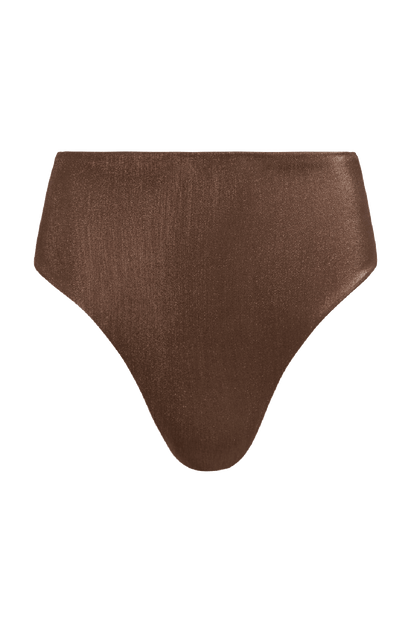 Shimmer High Waist Bikini Bottom | Coffee