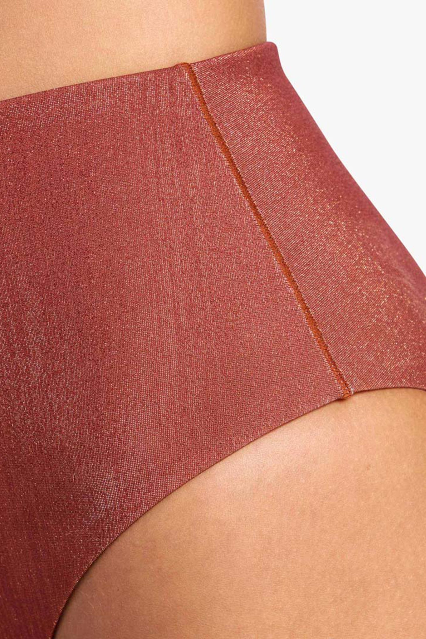 Shimmer High Waist Bikini Bottom | Scarlet