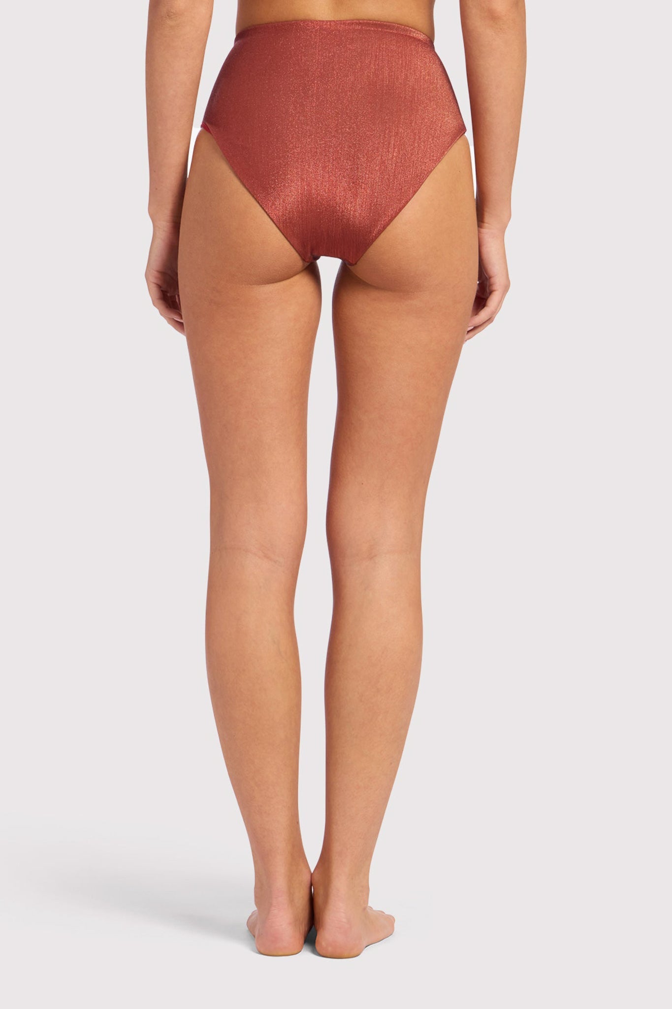 Shimmer High Waist Bikini Bottom | Scarlet
