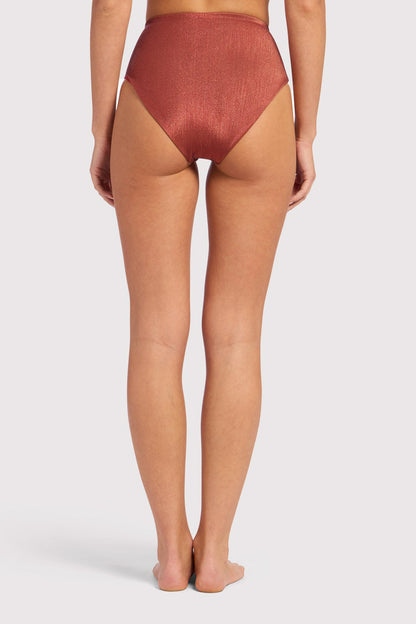 Shimmer High Waist Bikini Bottom | Scarlet