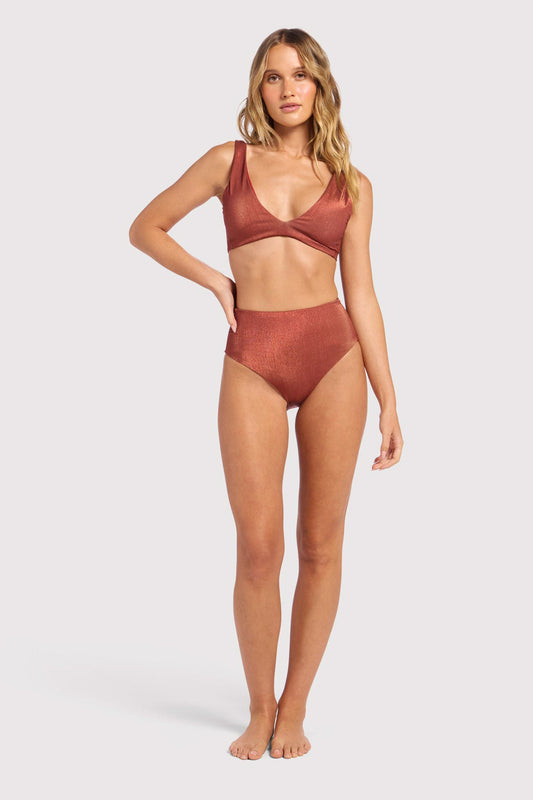 Shimmer High Waist Bikini Bottom | Scarlet