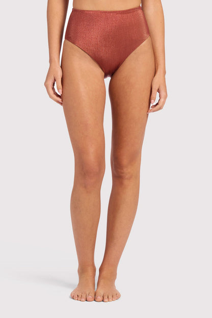 Shimmer High Waist Bikini Bottom | Scarlet