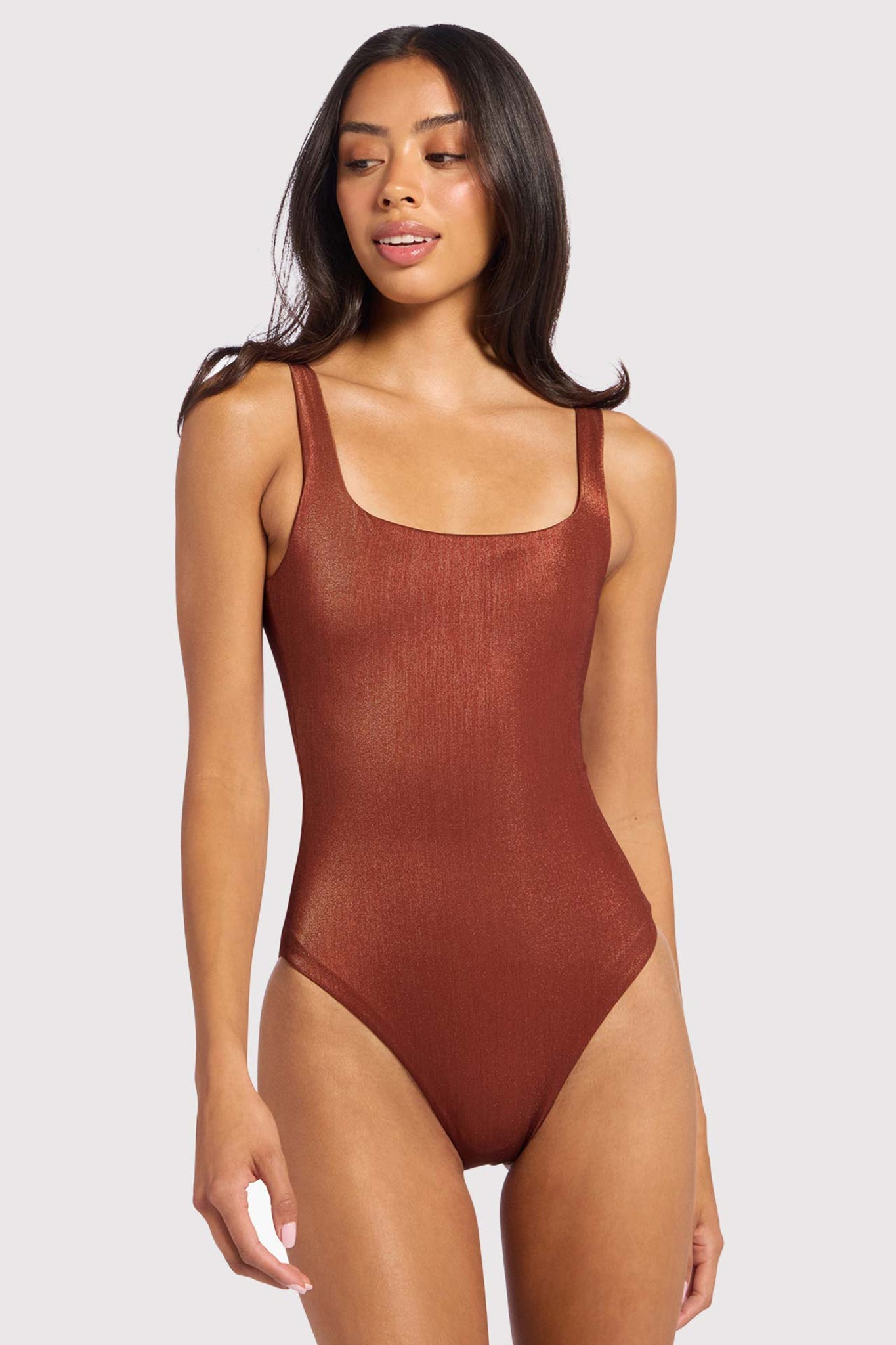 Shimmer Square Neck One Piece | Scarlet