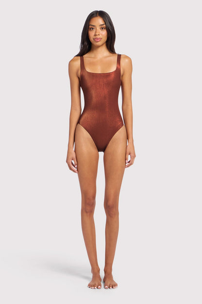 Shimmer Square Neck One Piece | Scarlet