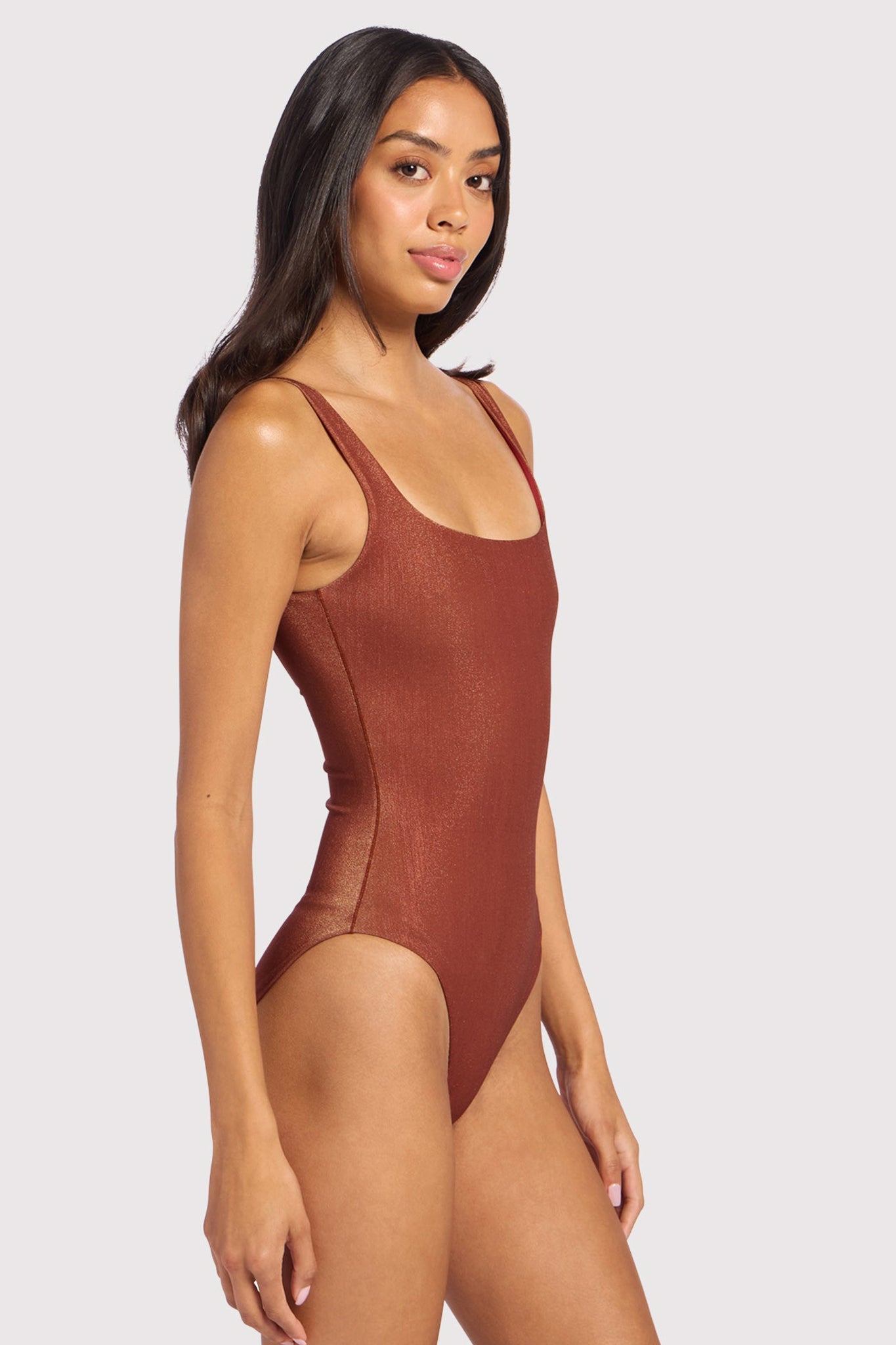 Shimmer Square Neck One Piece | Scarlet