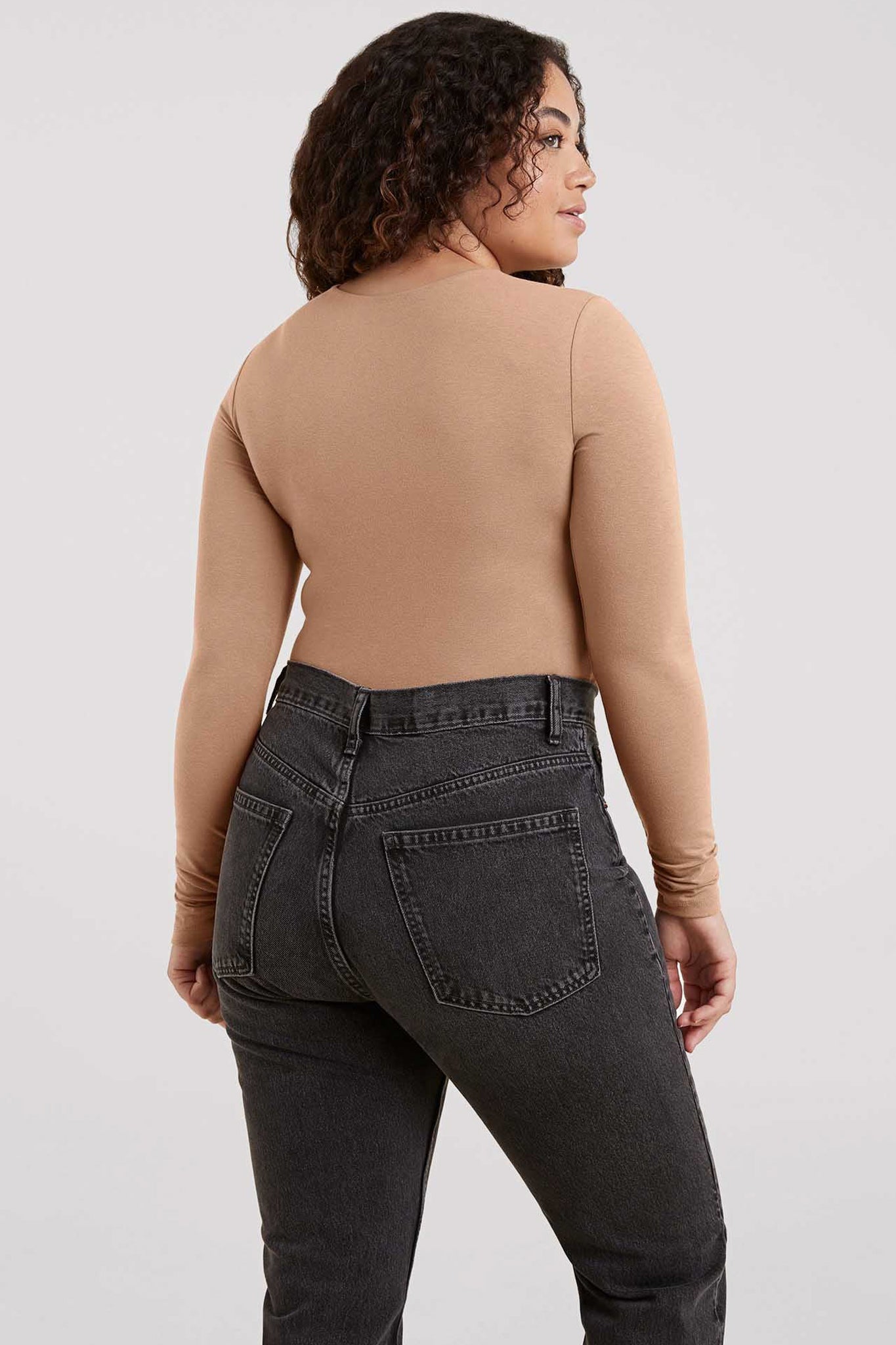 Cotton Stretch Long Sleeve Crewneck Bodysuit | Cinnamon