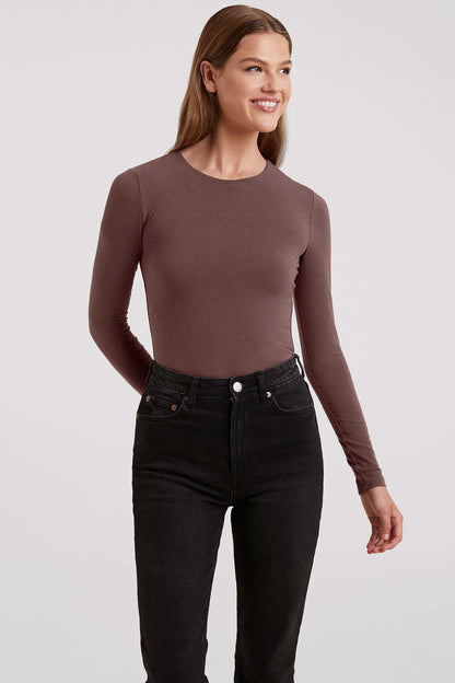 Cotton Stretch Long Sleeve Crewneck Bodysuit