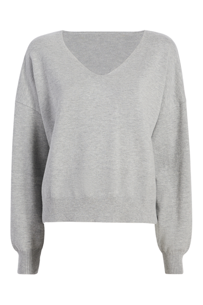 Luxe Knit V-Neck Sweater | Heather Grey