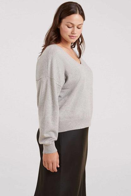 Luxe Knit V-Neck Sweater | Heather Grey