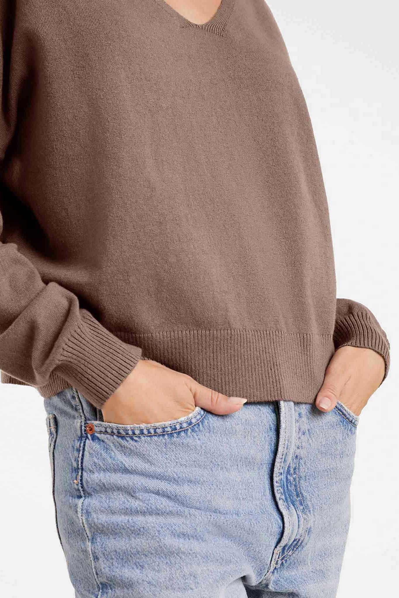 Luxe Knit V-Neck Sweater | Mocha