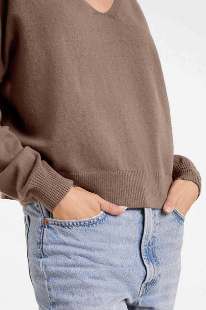 Luxe Knit V-Neck Sweater | Mocha