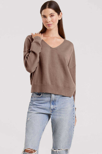 Luxe Knit V-Neck Sweater | Mocha