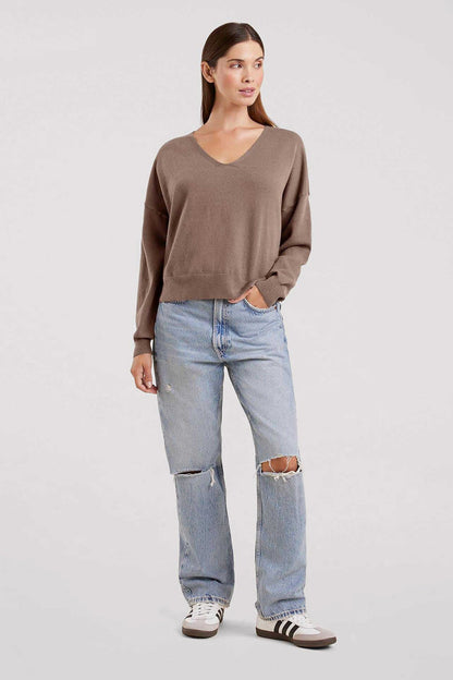 Luxe Knit V-Neck Sweater | Mocha