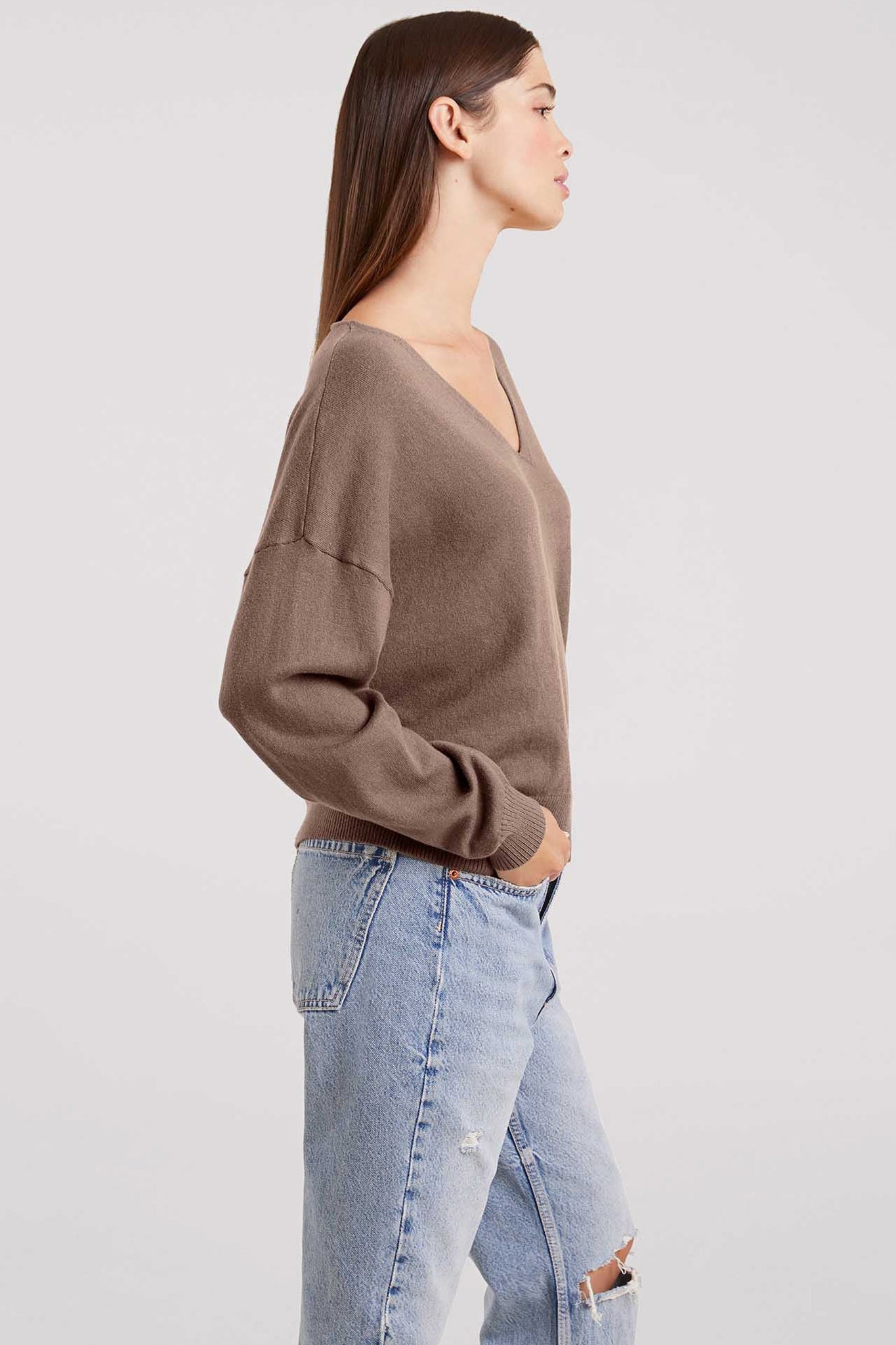 Luxe Knit V-Neck Sweater | Mocha