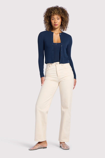 Pointelle Cardigan | Navy