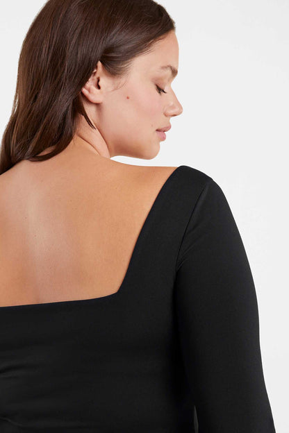 Long Sleeve Wide Square Neck Bodysuit | Black