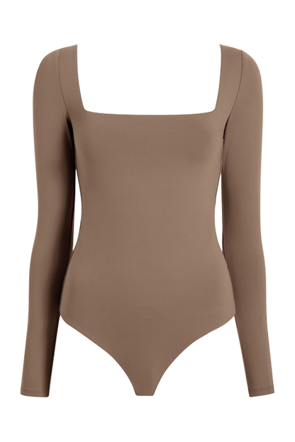 Long Sleeve Wide Square Neck Bodysuit | Mocha