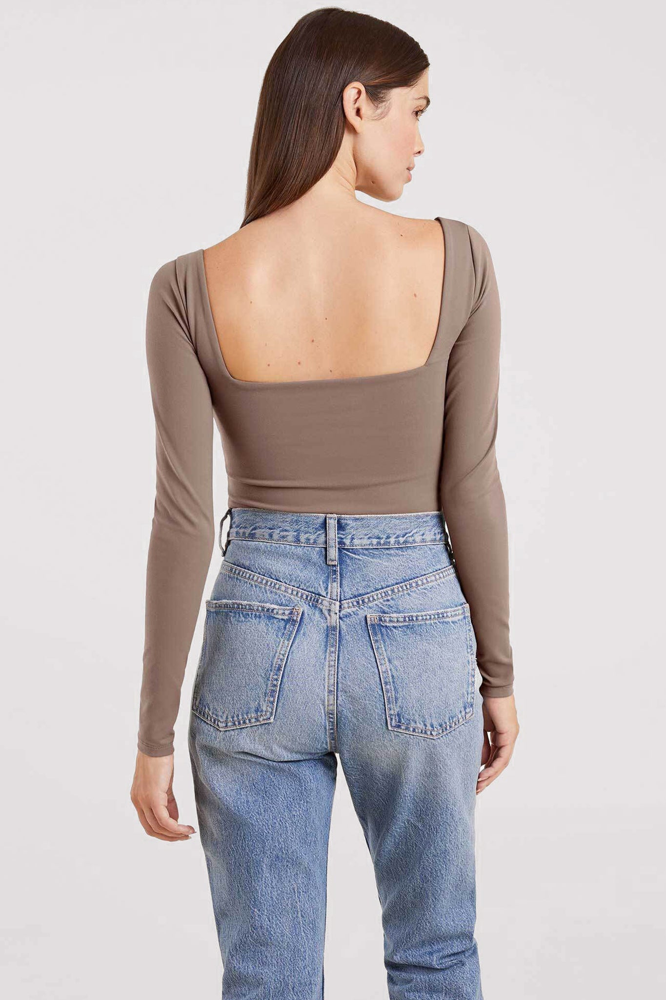 Long Sleeve Wide Square Neck Bodysuit | Mocha
