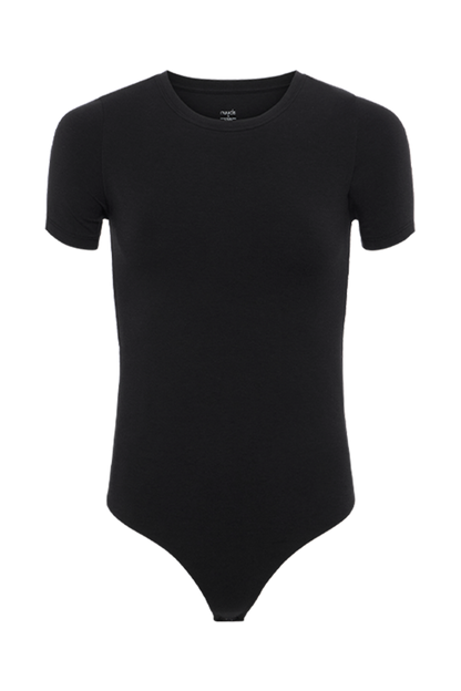 Cotton Stretch Short Sleeve Crewneck Bodysuit | Black