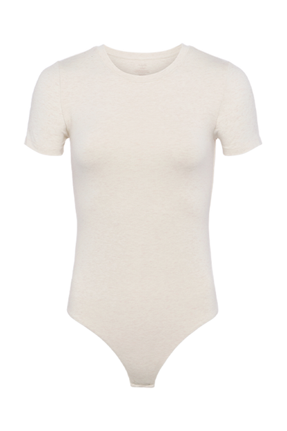 Cotton Stretch Short Sleeve Crewneck Bodysuit | Heather Bone