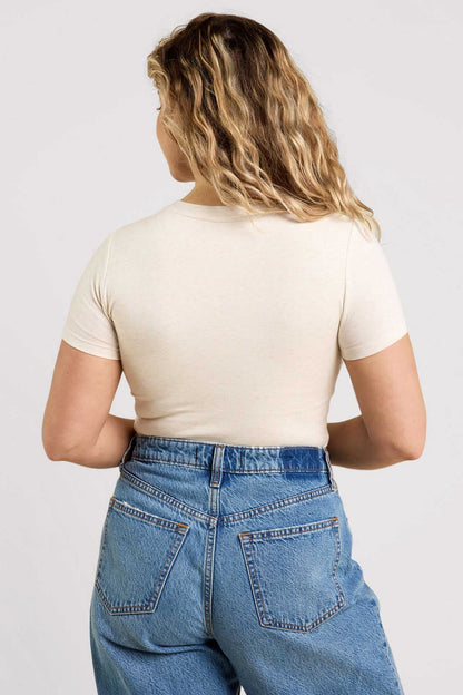 Cotton Stretch Short Sleeve Crewneck Bodysuit | Heather Bone