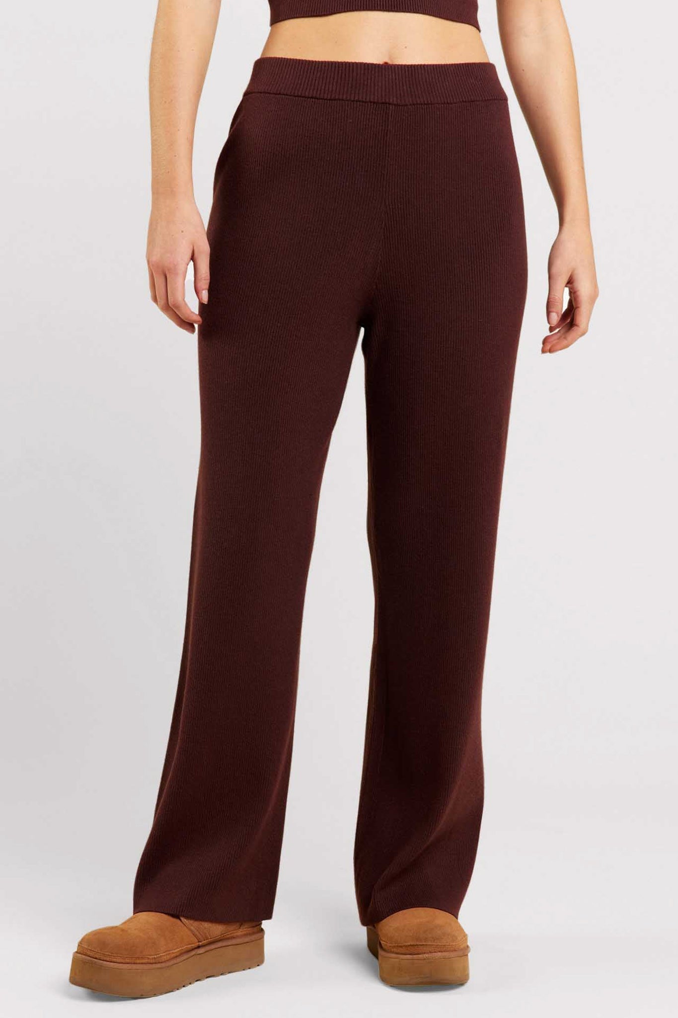 Ribbed Sweater Wide Leg Pant | Coffee