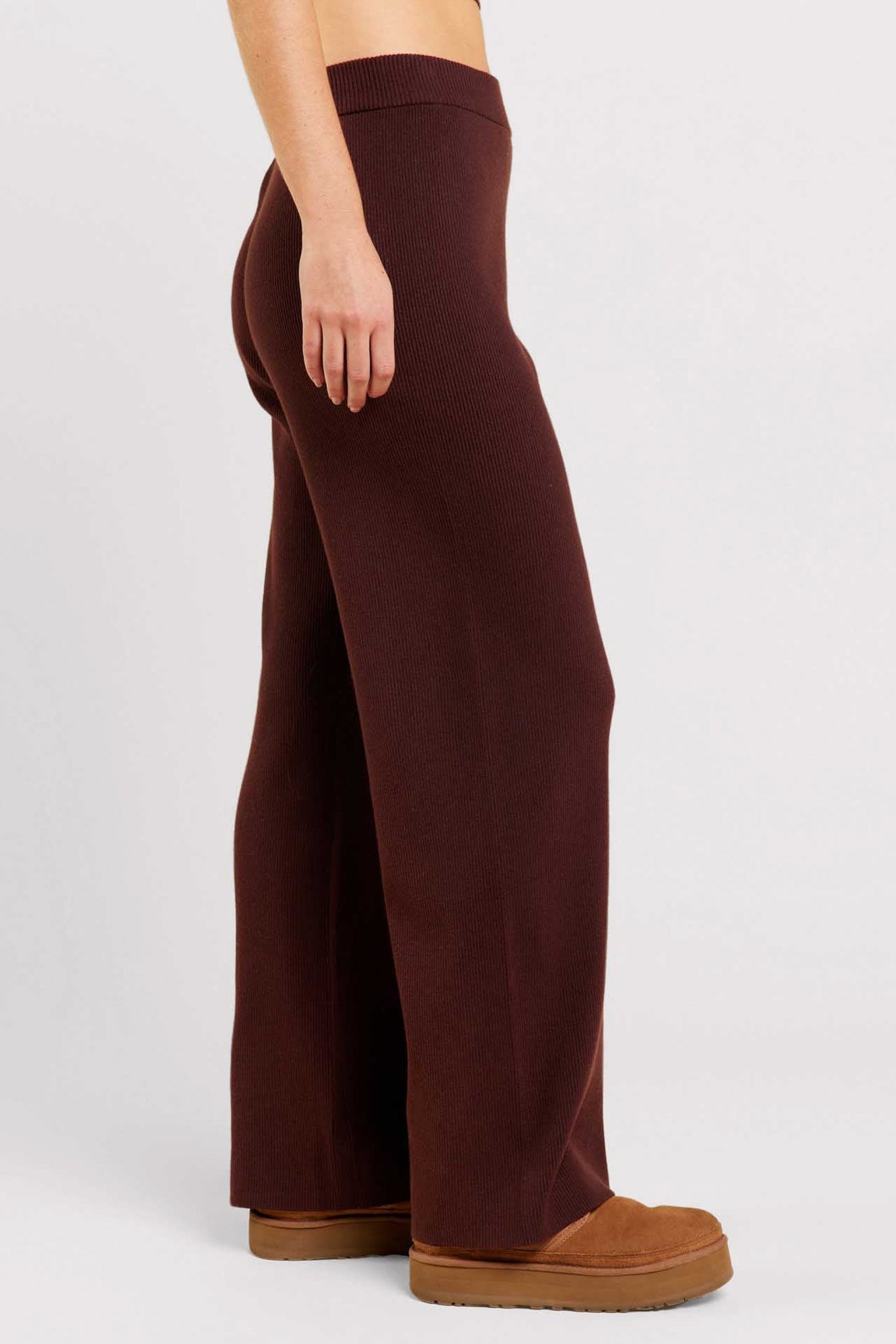Ribbed Sweater Wide Leg Pant | Coffee