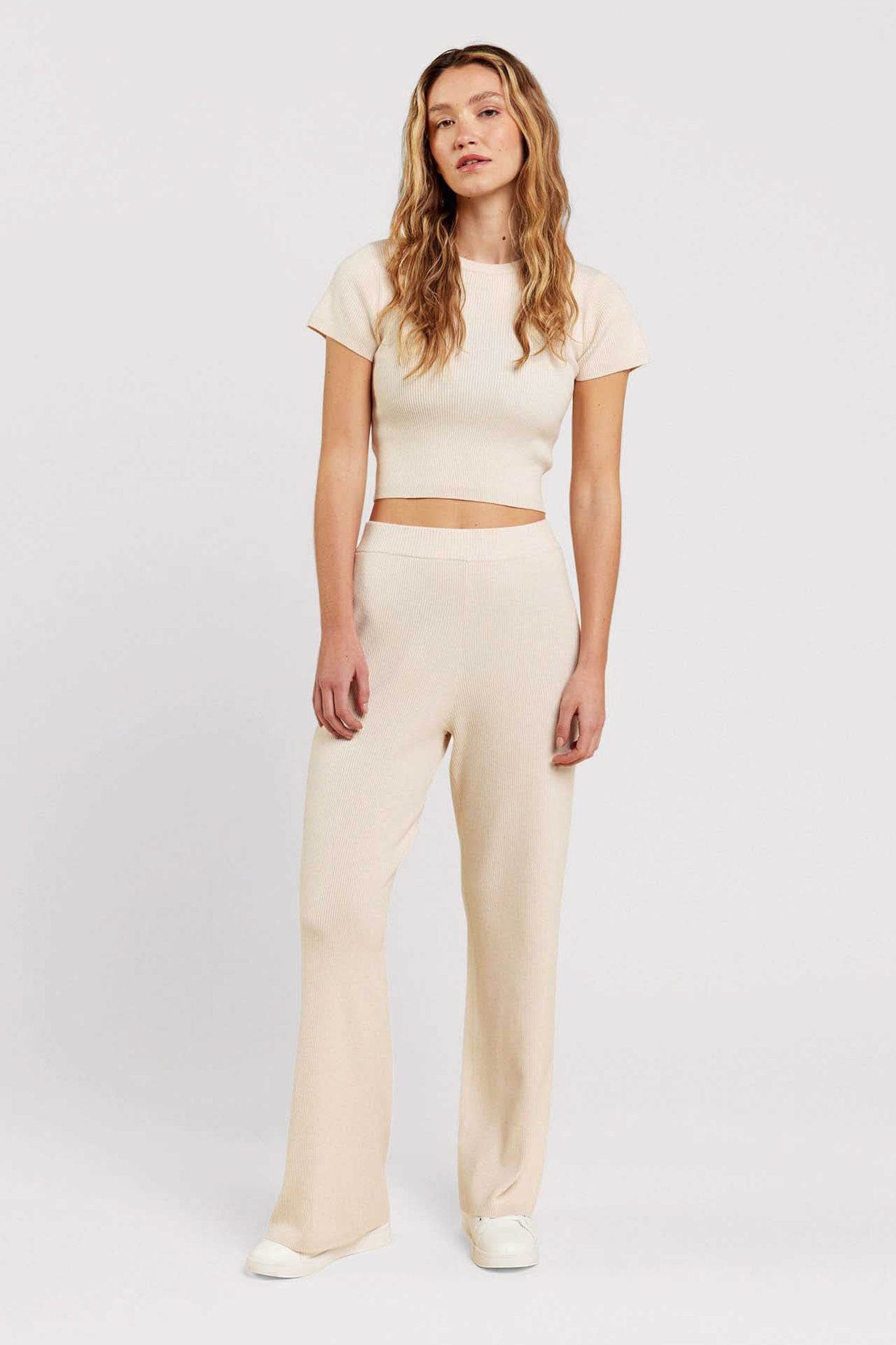 Ribbed Sweater Wide Leg Pant | Heather Bone