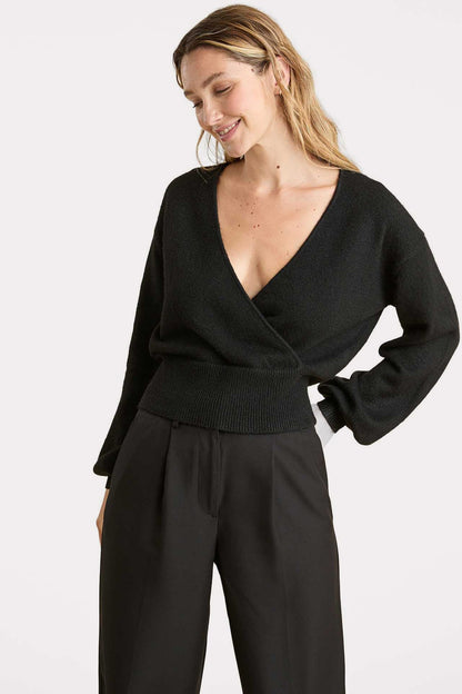 Cozy Knit Wrap Sweater | Black