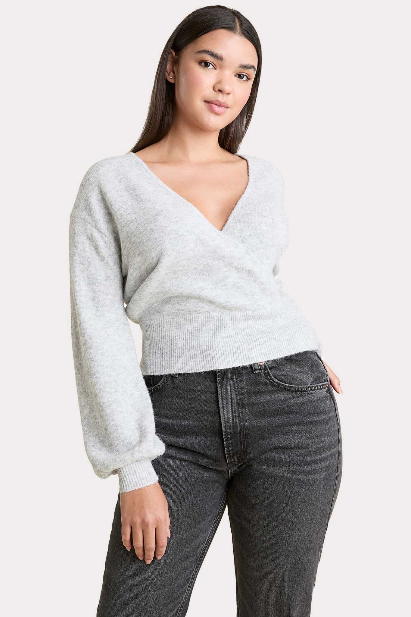 Cozy Knit Wrap Sweater | Heather Grey