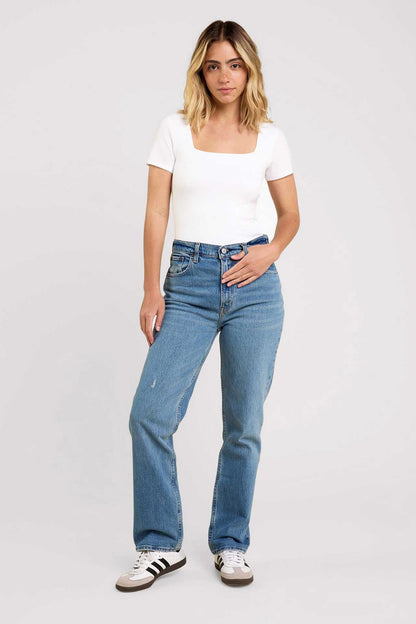 Cotton Stretch Short Sleeve Square Neck Bodysuit | White