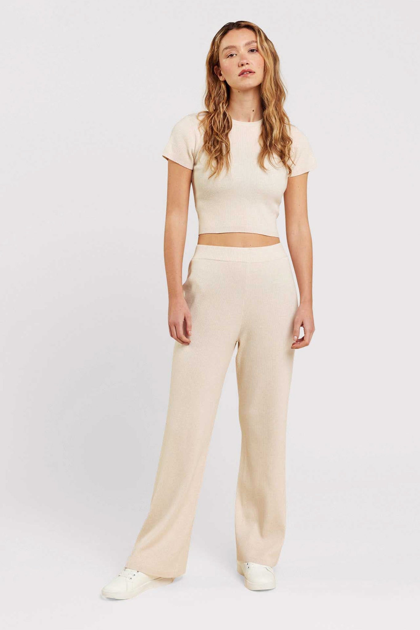 Ribbed Sweater Baby Tee | Heather Bone