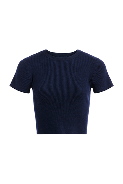 Ribbed Sweater Baby Tee | Navy