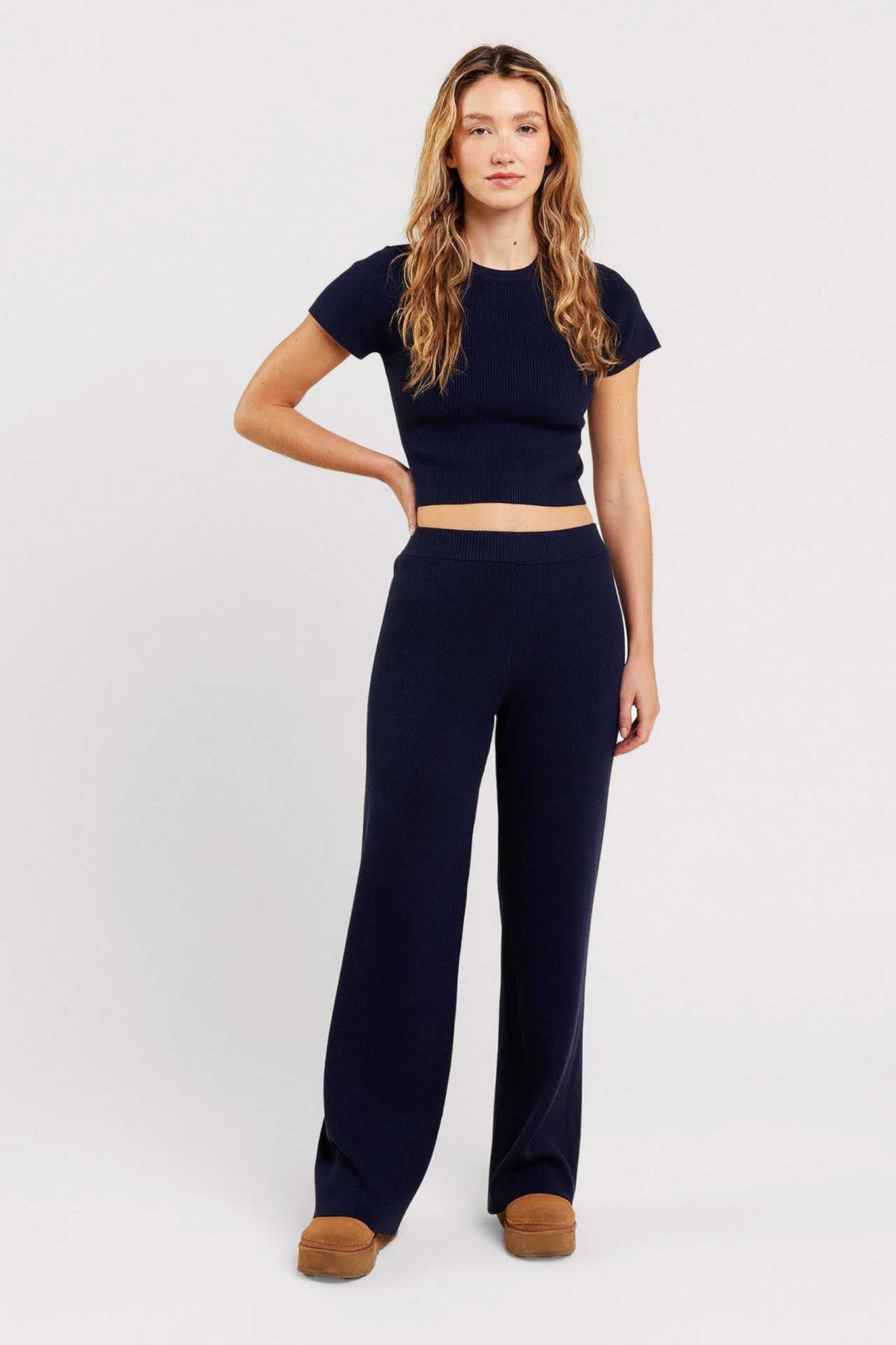 Ribbed Sweater Baby Tee | Navy