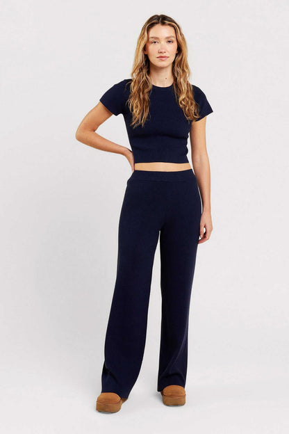 Ribbed Sweater Baby Tee | Navy