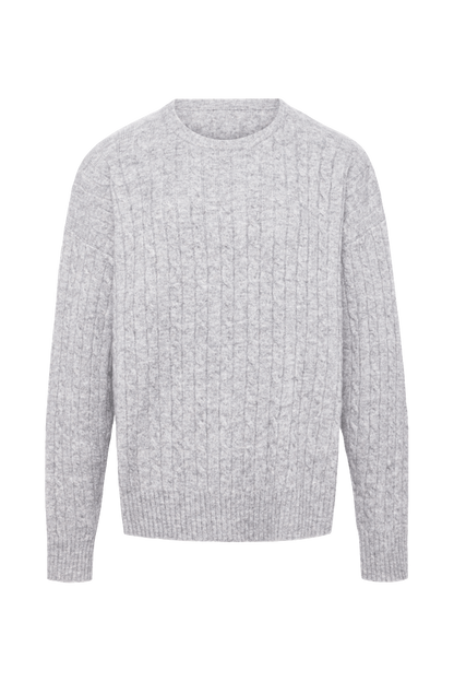 Cozy Knit Cable Crewneck Sweater | Heather Grey