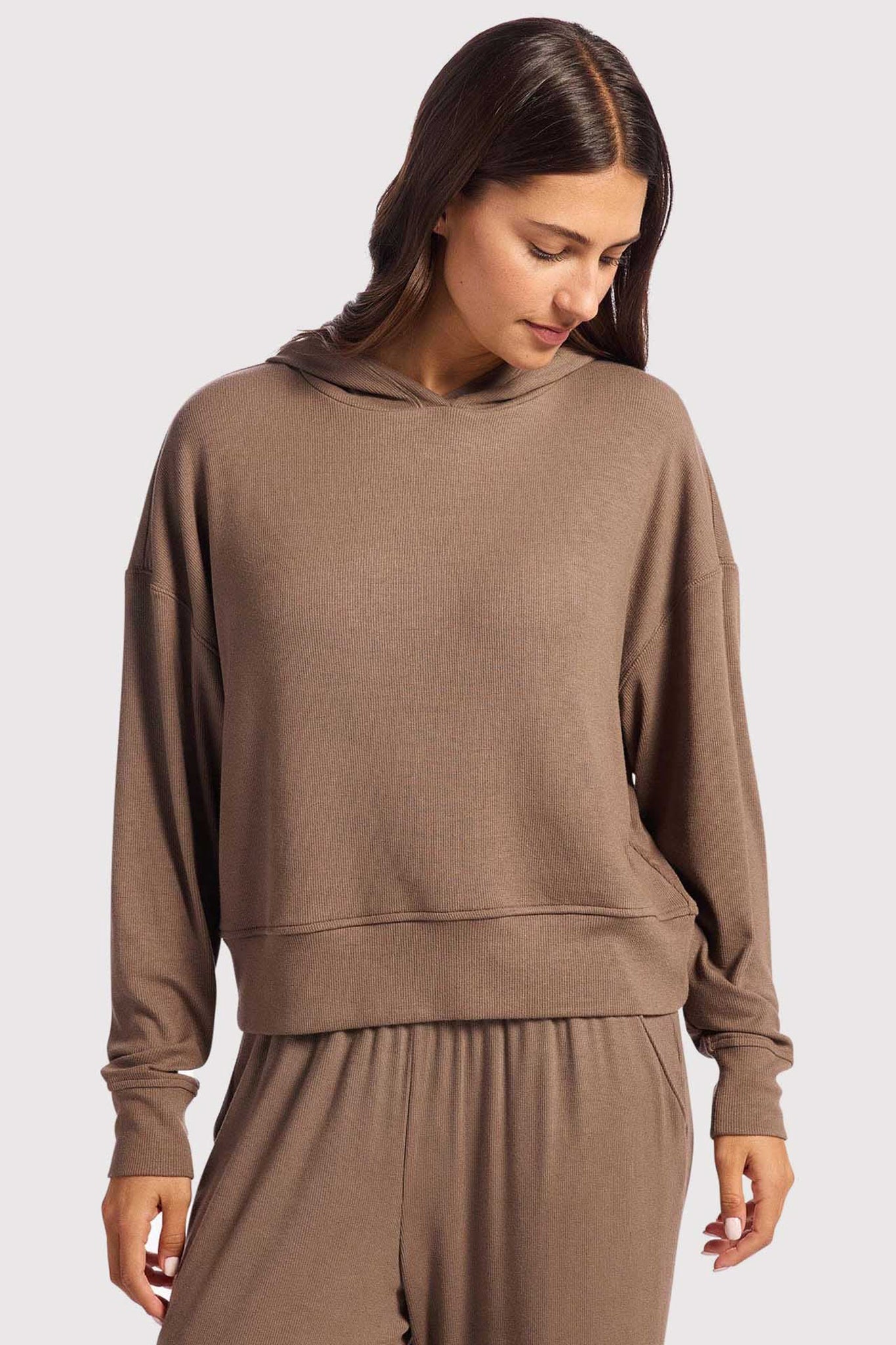 Slinky Rib Hoodie | Mocha
