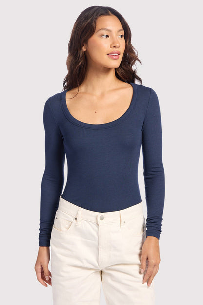 Slinky Rib Long Sleeve Bodysuit | Navy