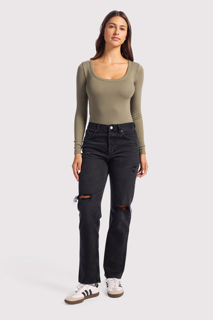 Slinky Rib Long Sleeve Bodysuit | Olive