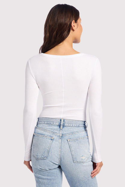 Slinky Rib Long Sleeve Bodysuit | White