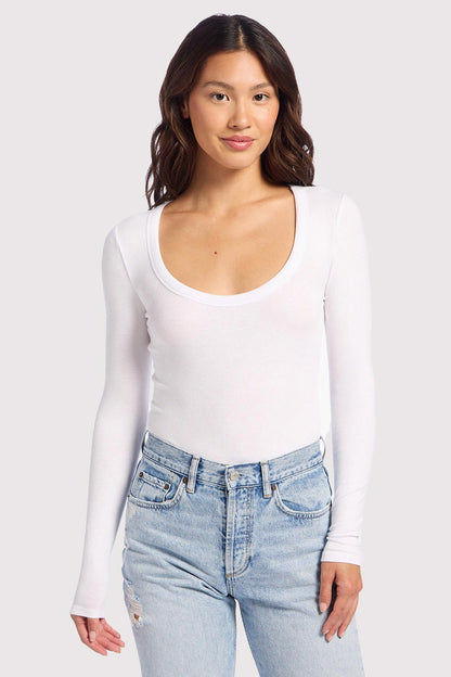 Slinky Rib Long Sleeve Bodysuit | White