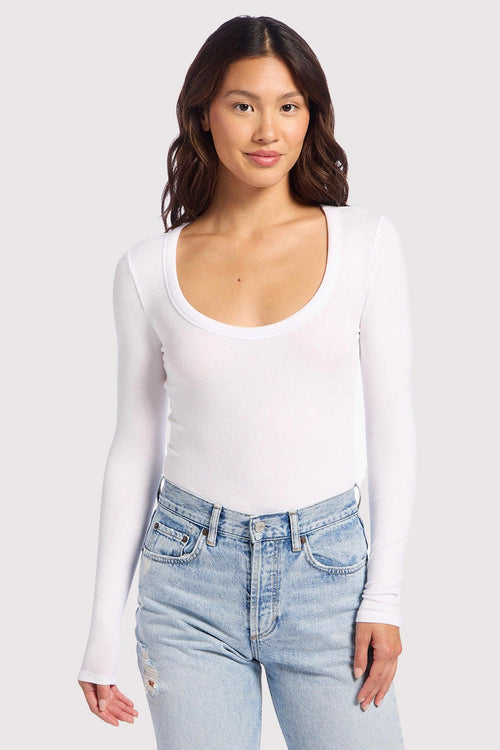 Slinky Rib Long Sleeve Bodysuit | White