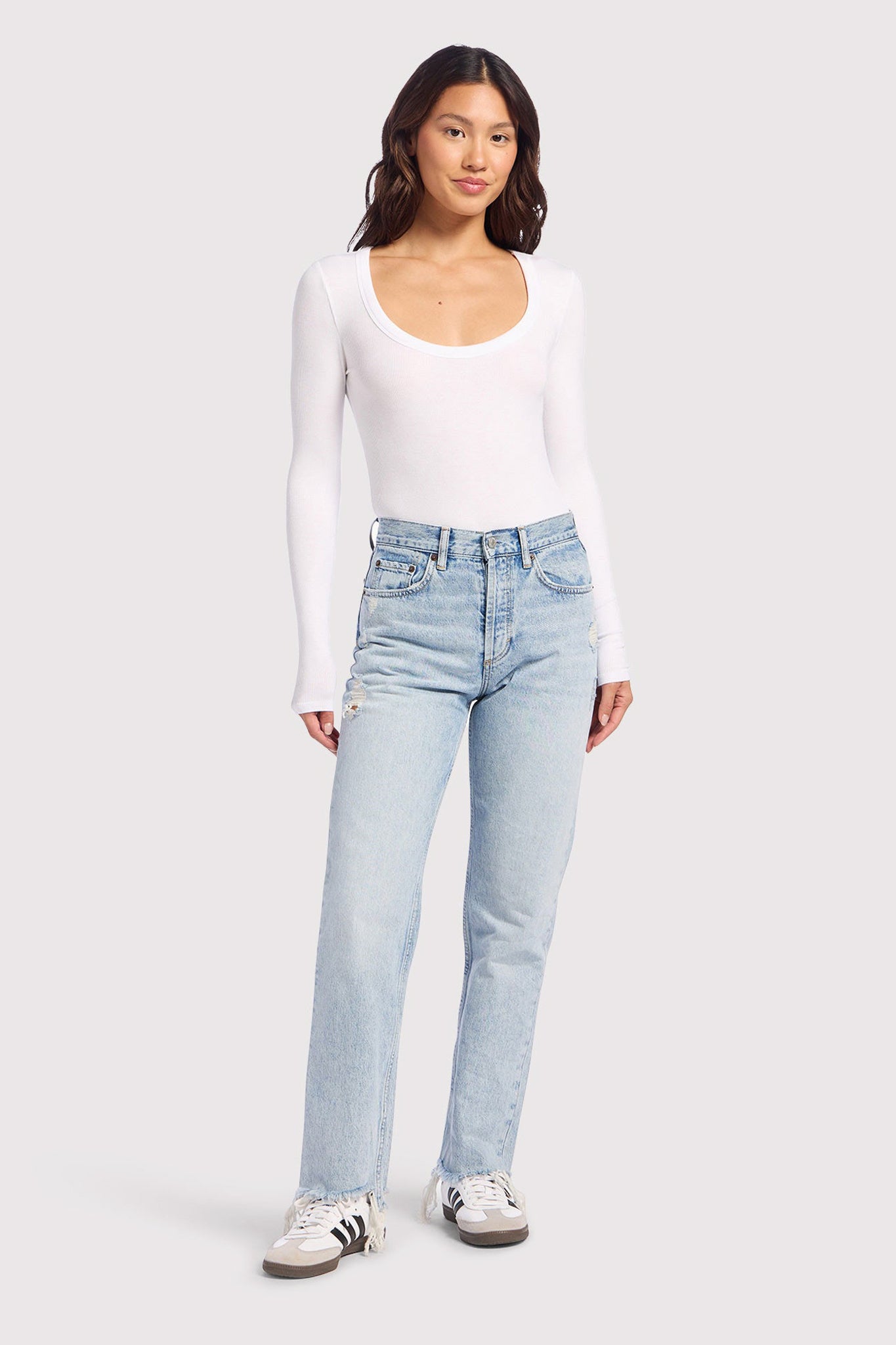 Slinky Rib Long Sleeve Bodysuit | White