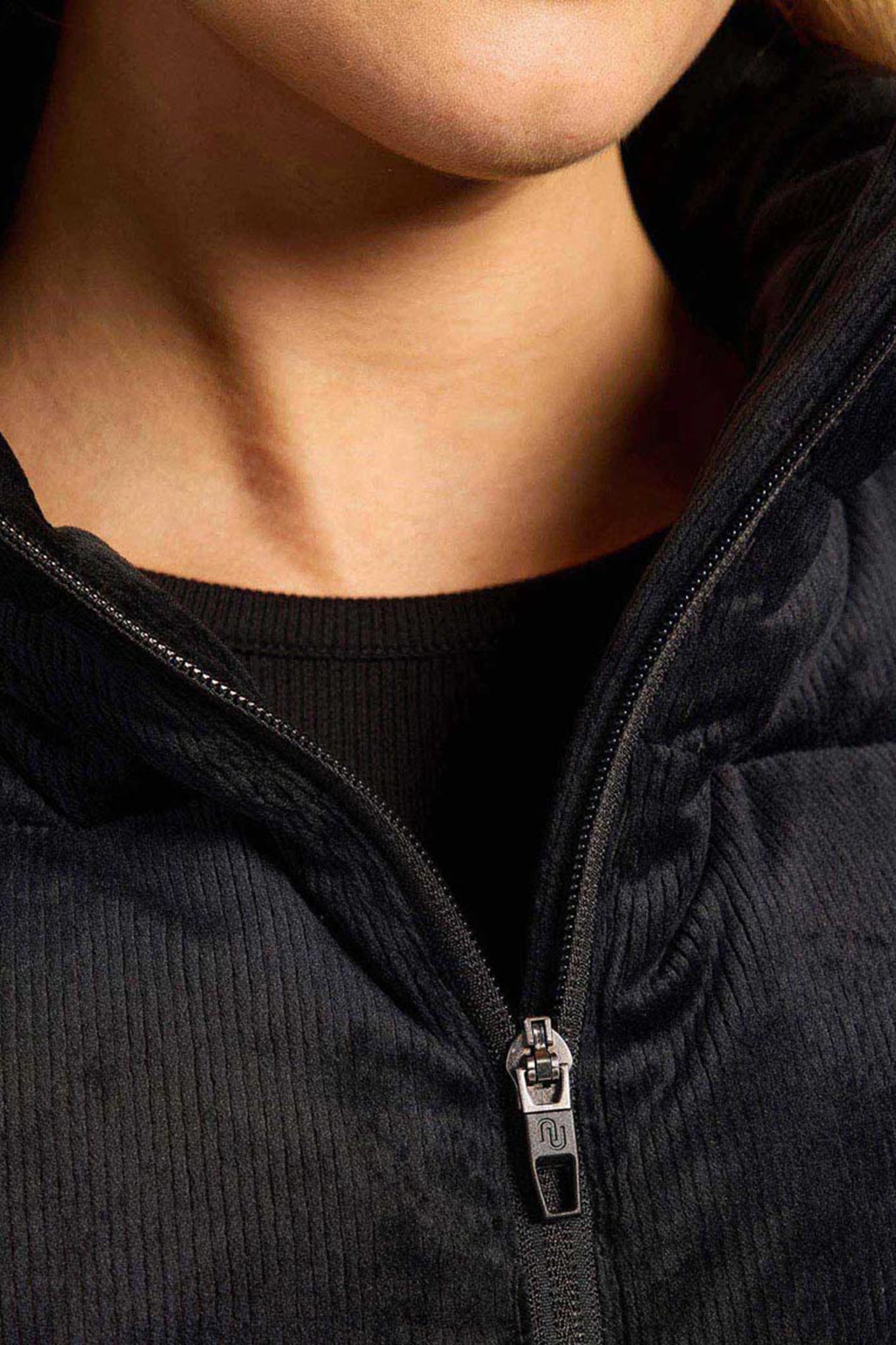 Ribbed Velour Puffer Vest | Black
