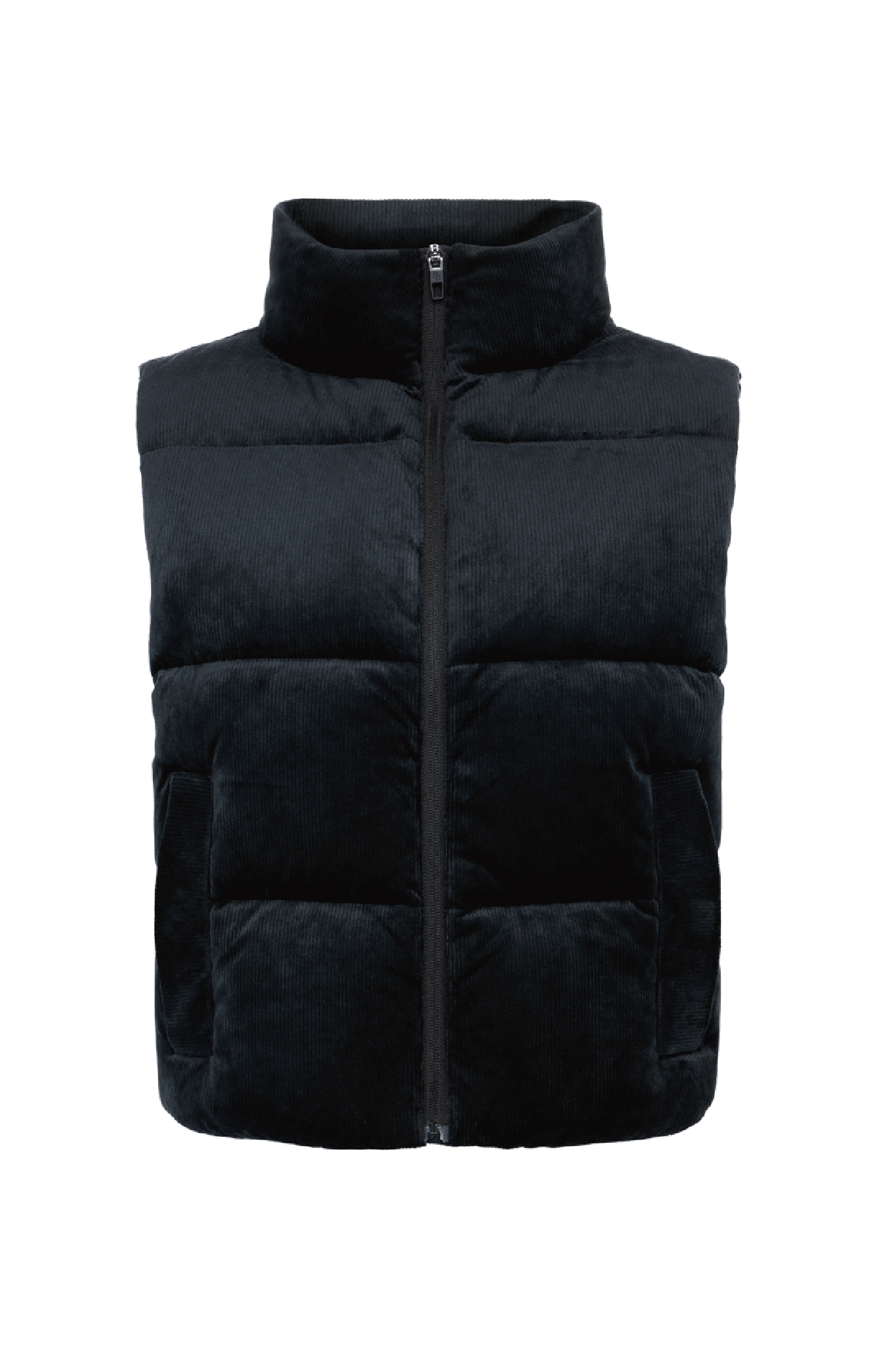 Ribbed Velour Puffer Vest | Black