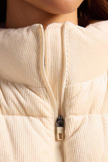 Ribbed Velour Puffer Vest | Bone