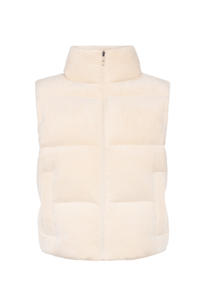 Ribbed Velour Puffer Vest | Bone