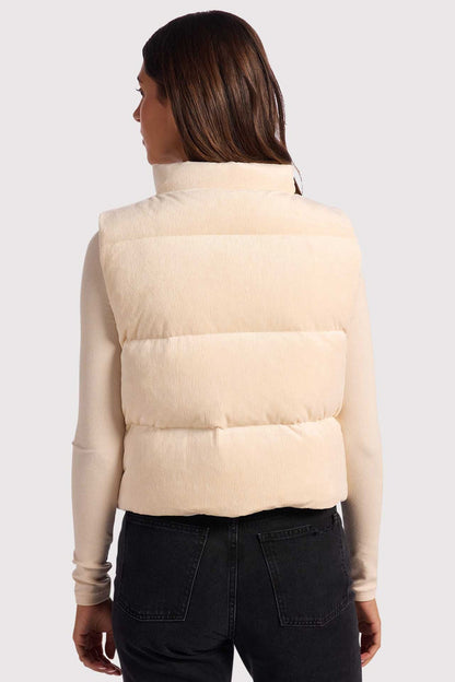 Ribbed Velour Puffer Vest | Bone