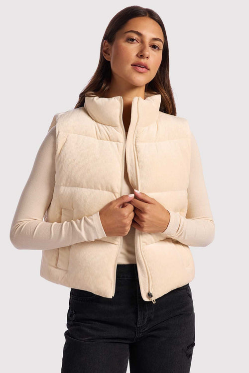 Ribbed Velour Puffer Vest | Bone